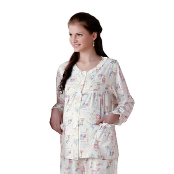 春夏新款孕妇装 哺乳睡衣 月子服 孕妇睡衣 喂奶衣【雅孕-BE50】 米黄色 XL