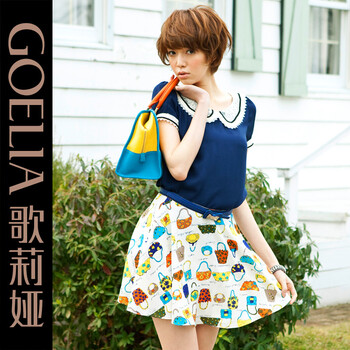 歌莉娅GOELIA 2012夏季新款 甜美蕾丝圆领衬衫26E3B420 蓝色 L