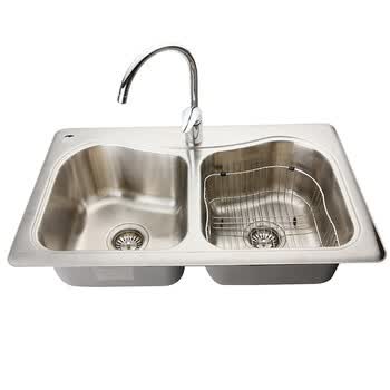 科勒(KOHLER) 思特嘉大小槽台上厨盆套餐K-3361T-2SD-NA（含卡比奥单把单控厨房龙头K-8608T-1-CP ）