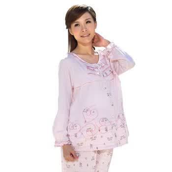 【精明妈咪团】雅孕-DE19 春夏孕妇睡衣月子服 喂奶衣 哺乳衣套装 粉红色 XL