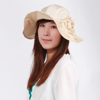 乐为帽子女士夏季真丝淑女帽遮阳帽 杏色