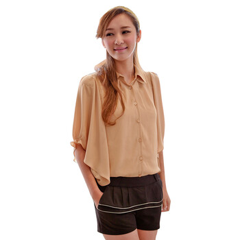 纳纹2012夏装新品女装韩版蝙蝠短袖雪纺衬衫038505S 橘红色 XL