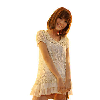 星惟ENJOYSTIN2012夏装新款甜美荷叶边蕾丝雪纺连衣裙69228 杏色 XL