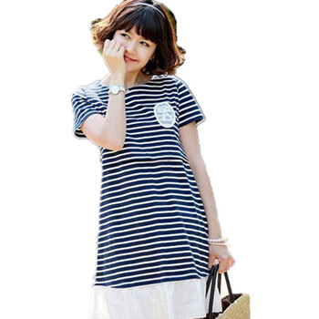 蕾曦 夏装韩版 孕妇连衣裙 孕妇裙 哺乳裙蝴蝶结徽章条纹 YJY.209 条纹 均码