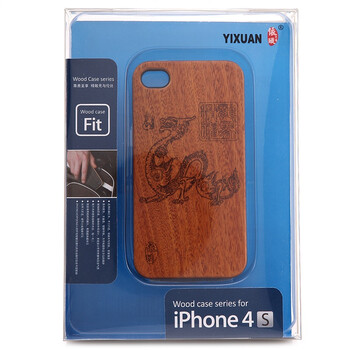 依璇 HTSM 苹果 iphone4/4s 手机保护壳/保护套 红檀实木+黑色塑胶边框 雕刻 黑色