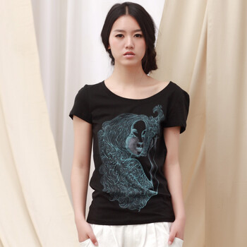 伊思君凯 ESBACK2012夏季新款简约印花时尚百搭多色纯棉圆领T恤ES1101ZCZ002160188 188黑色 M