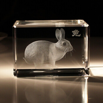 精信水晶十二生肖兔子内雕工艺礼品纪念摆件,