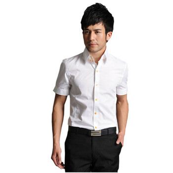 HY韩版休闲商务衬衫 夏季男士衬衫 纯色短袖衬