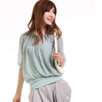 qiustyle2012新款夏季雪纺衫假两件套衬衫女2098 魅力蓝 XL