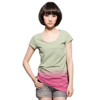 圣迪奥 sdeer 女装夏装2012清新撞色吊染短袖T恤1280147 淡粉绿 XL
