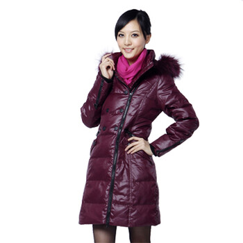 雅鹿 女貉子毛条双拉链简单时尚修身中长款羽绒服^@^ YBC2550 天蓝色 165/L