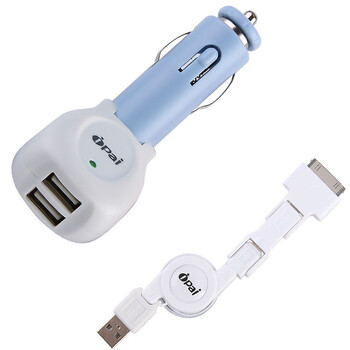 爱派（iPai） 2USB旋转小提琴车载充电器+3合1数据线/电源线组合套装 浅蓝色