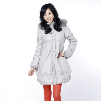 蓝冰 女士 韩版泡泡袖蕾丝中长羽绒服^@^BA67080 灰色 175/XXL