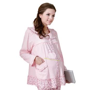雅孕-528 春装月子服孕妇睡衣 哺乳衣套装 家居服 喂奶衣 粉色 XL