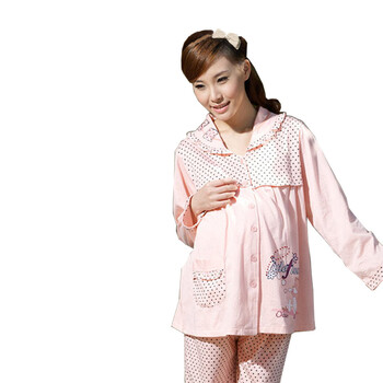 雅孕-DE11 春夏孕妇睡衣 月子服 家居服 喂奶衣 哺乳衣套装 西瓜红 XL