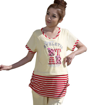 雅孕 哺乳衣 外出 夏季月子服 清新自然~产妇睡衣~喂奶衣DE89 黄色 XL