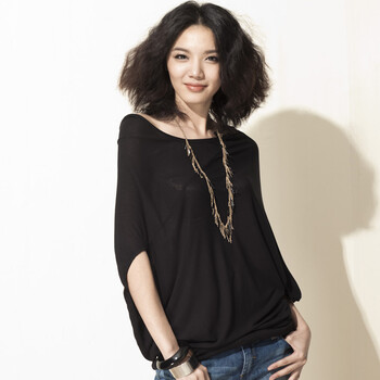 麦考林Collection 女装 热带雨林时尚修身T恤 多色可选 A126223 黑色70 L