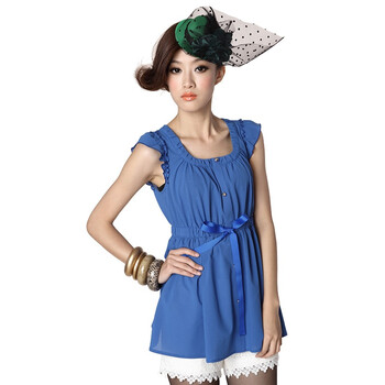 蒂蒂卡娜/TT.COLOR 2012新款夏装时尚百搭无袖高腰衬衫修身显瘦上衣 T2C10 宝蓝 L