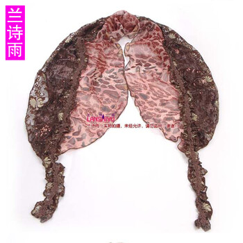 兰诗雨 春秋新款韩版 豹纹时尚花边亮片流苏 女士围巾BGWJ550029 巧克力 均码