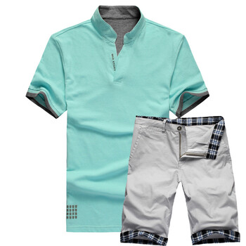 维杰斯WINJEANS 2012新款潮男时尚夏日套装（五分裤+立领POLO衫）14组可选 银灰色 XXL+XXL/36
