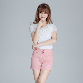 百依秀子 2012夏季新款女装 时尚百搭短裤2012-B281 粉色 XL