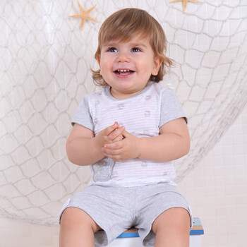 Baby2 2012新款婴幼儿夏装男婴童圆领衫裤套装YXB392110 灰色 100