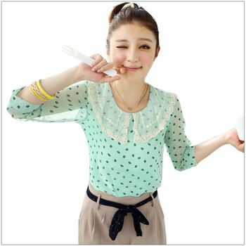 东京着衣 轻柔女装织花领印图雪纺衫2005078 粉色 均码