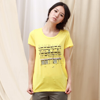 伊思君凯 ESBACK2012夏季新款简约印花时尚百搭多色纯棉圆领T恤ES1101ZCZ002160188 160黄色 L