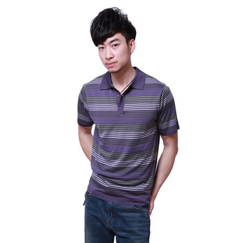 LUIS男装 2012新款翻领短袖T恤 钻石桑蚕丝条纹POLO衫 L12MTH03PP 紫色 XXL