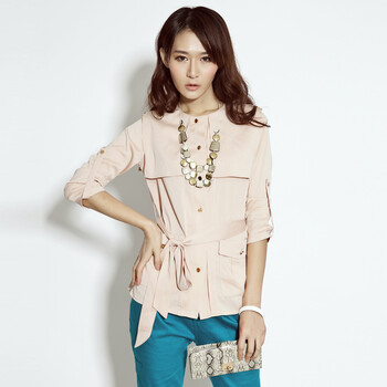 蔓可翡2012春夏女装中袖裸色修身两色休闲衬衫MD2W01 黑色 L
