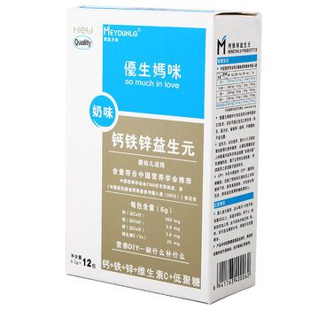 优生妈咪奶味钙铁锌益生元冲剂(婴幼儿适用) 6g*12包 促进骨骼发育增强免疫力