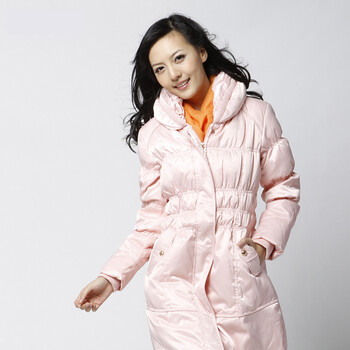 雅鹿·自由自在 女双领中长款羽绒服^@^F108820 浅粉红 170/XL