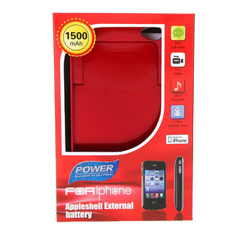 琪瑞（CHEENERGY）苹果手机 appleshell背夹背壳/移动电源1500mAh 适用iPhone4/iPhone4S (亮红）