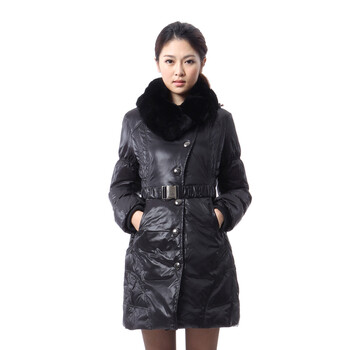 鹿蓝冰 女獭兔毛领中长款羽绒服 ^@^BA67090 黑色 175/XXL