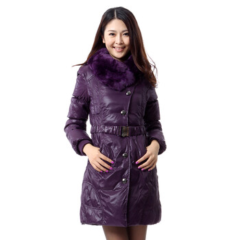 鹿蓝冰 女獭兔毛领中长款羽绒服 ^@^BA67090 紫色 175/XXL