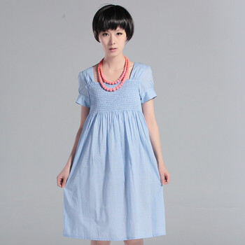 播 复印机的年华 韩版女显瘦格纹泡泡袖连衣裙2012夏装新款 格子 兰格 B01 M