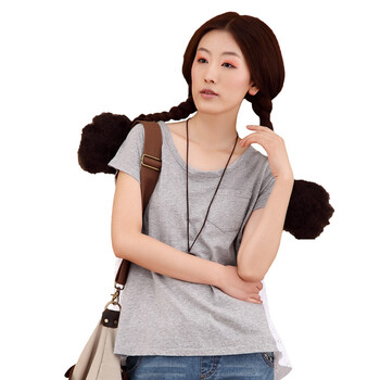 茵曼INMAN2012夏新款纯色拼接镂空刺绣纯棉女T恤H822022628 灰色 M