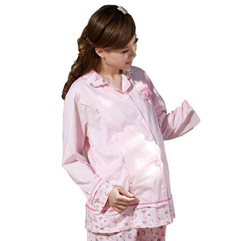 【精明妈咪团】雅孕-DE22 春夏孕妇睡衣月子服 喂奶衣 哺乳衣套装 粉色 XL