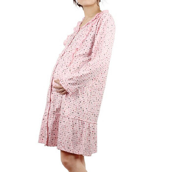 哺乳衣BE48 月子服孕妇睡裙 家居服夏季外出长袖时尚 雅孕喂奶衣套装 粉色 粉色长裙+裤子M