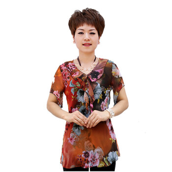 蕾曦 新款中老年女装夏装 热卖加肥加大码中年女式 短袖妈妈装夏季雪纺T恤 SQB菲艳佳人花边领 绿色 XXXL
