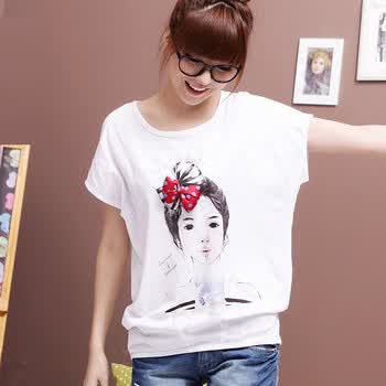 韩都衣舍 韩国2012夏季新款韩版女装蝴蝶结蝙蝠袖T恤GD2265 白色 M