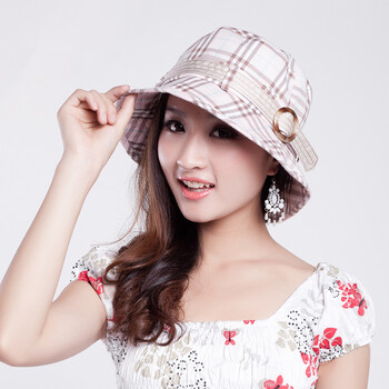 touch YF801 优雅格纹小礼帽子夏天女款太阳帽 卡其色 M(56-58cm)