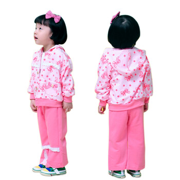 达晶 女童装2012春秋新款女宝宝卫衣三件套1岁2岁3岁套装新款春装 5022 粉红 100