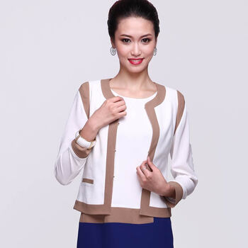 蓝地2012女装新款夏装白领通勤拼色修身显瘦西服外套上衣DLX-041 白色 XL