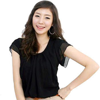 维妮 VINEY 夏季新款时尚优雅简约针织淑女款雪纺衫72028 黑色 L