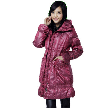 雅鹿 女士荷叶领修身订珠 中长款 羽绒服YBC2710 绛紫 175/XXL