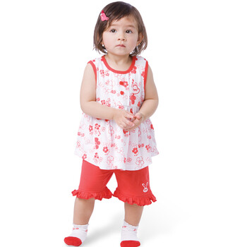 Baby2 小女童夏装圆领衫套BA472089 白色 100