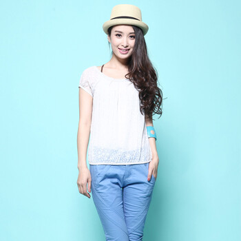 浪漫一身 2012夏装新款 圆点印花 套头短袖女衬衫8021203 浅灰 L