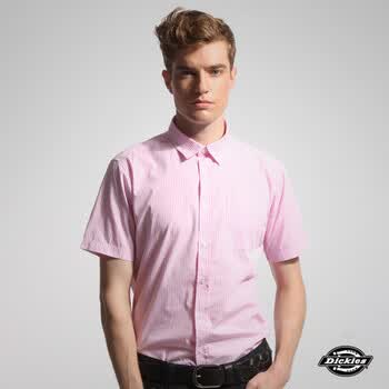 Dickies男上装夏季条纹短袖衬衫商务休闲衬衣 原价259元 1121182 6360 天蓝/棕色格子 (XXL) 185/104A