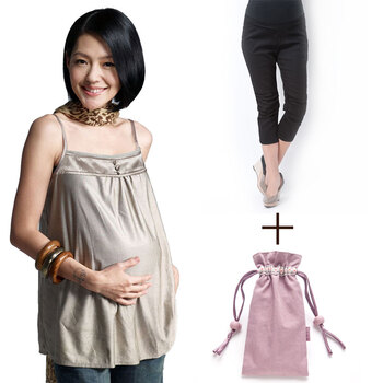 十月妈咪 孕装/孕妇装/时尚妈咪孕前 银纤维防辐射套装三件套大礼包 中灰+黑色打底裤 XL